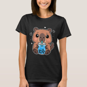 Kawaii Capybara Boba Drink Japansk Cute Anime Cap T Shirt
