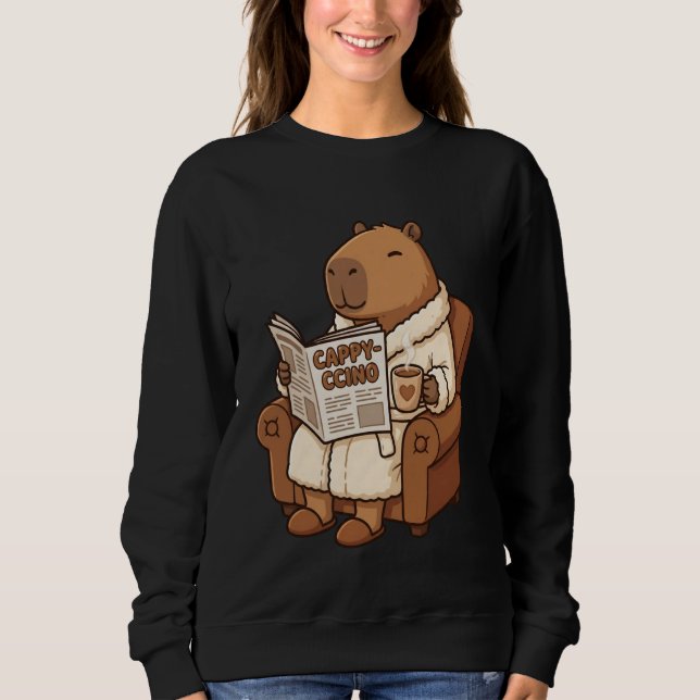 Kawaii Capybara Coffee Pun Cappy-ccino Reading New T Shirt (Framsida)