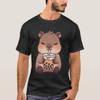 Kawaii Capybara Drinking Milk Tea T Shirt