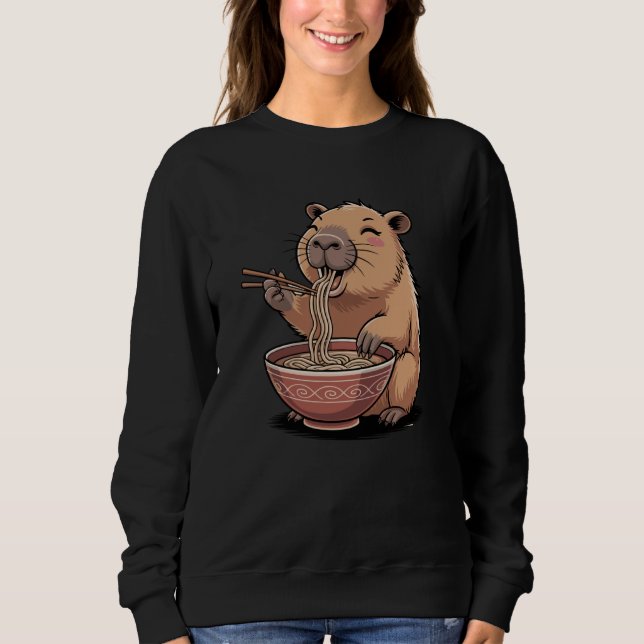 Kawaii Capybara Eating Ramen Funny Japanese Noodle T Shirt (Framsida)