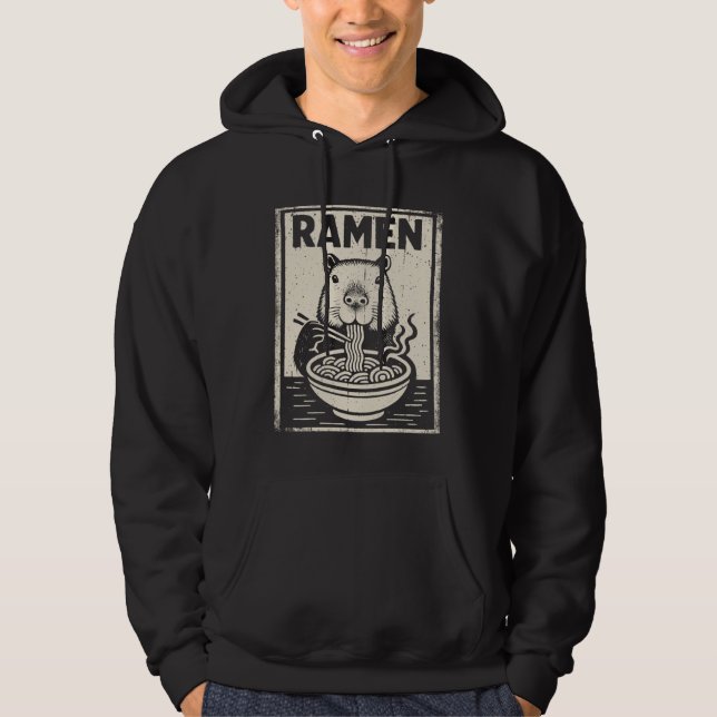 Kawaii Capybara Eating Ramen Japanese Noodles Anim Hoodie (Framsida)