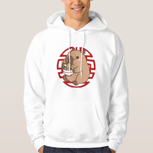 Kawaii Capybara Eating Ramen Noodles Anime Hoodie (Framsida)
