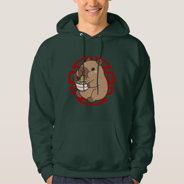 Kawaii Capybara Eating Ramen Noodles Anime Hoodie (Framsida)