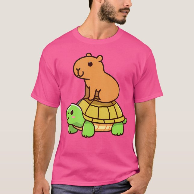 Kawaii Capybara och Turtle Backpack T Shirt (Framsida)