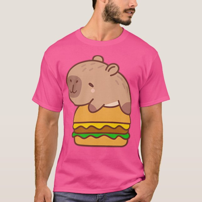 Kawaii Capybara på en burger-Roligt på kortplatsen T Shirt (Framsida)