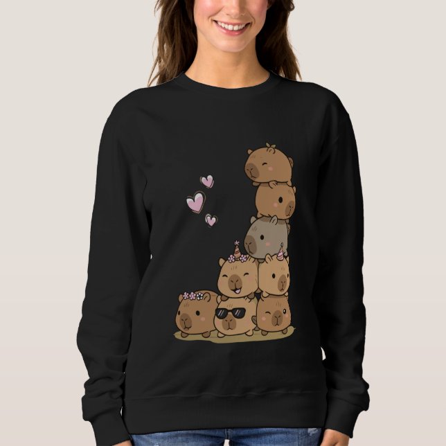 Kawaii Capybaras Stack Cute Cuddle Crew T Shirt (Framsida)