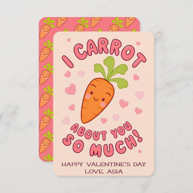 Kawaii Carrot Classroom Valentine Cards (Fram/baksida)