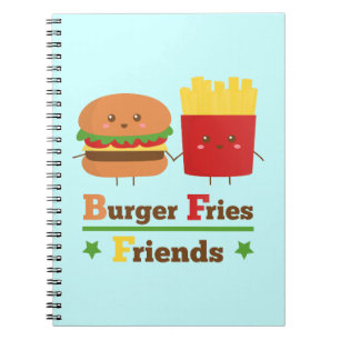 Kawaii Cartoon Burger Fries Vänner BFF Anteckningsbok Med Spiral