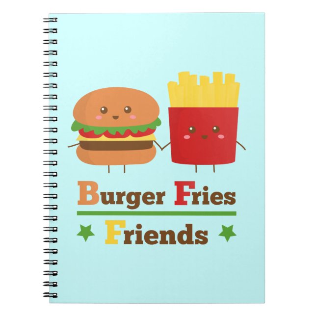 Kawaii Cartoon Burger Fries Vänner BFF Anteckningsbok Med Spiral (Framsidan)