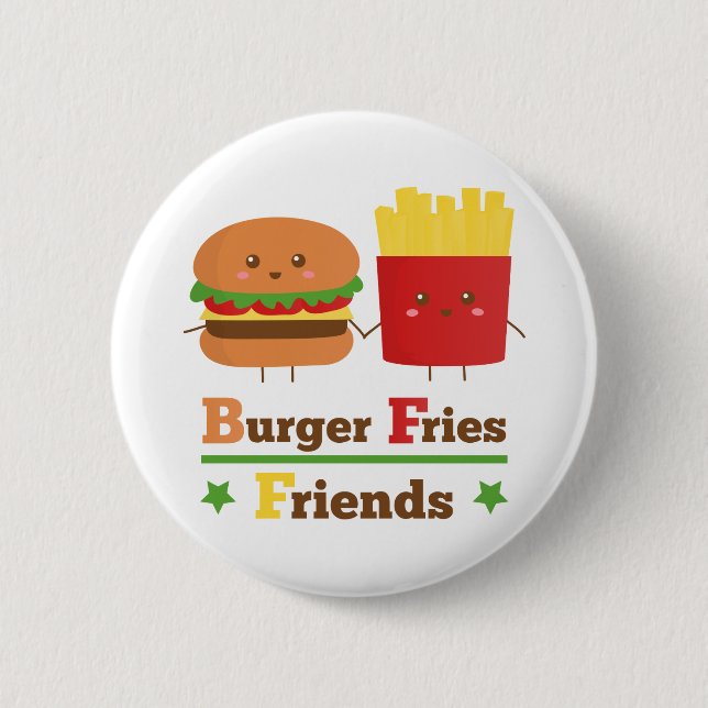 Kawaii Cartoon Hamburgare Pommes Friter Vänner BFF Knapp (Framsida)