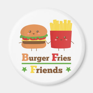 Kawaii Cartoon Hamburgare Pommes Friter Vänner BFF Magnet