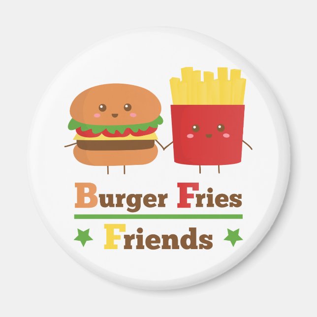 Kawaii Cartoon Hamburgare Pommes Friter Vänner BFF Magnet (Framsidan)
