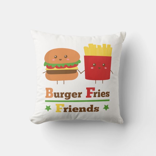 Kawaii Cartoon Hamburgare Pommes Vänner BFF Kudde (Framsida)