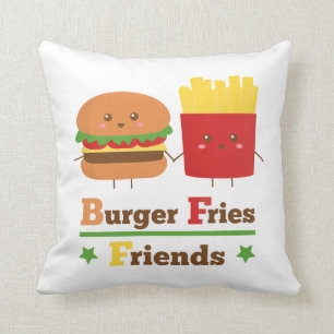 Kawaii Cartoon Hamburgare Pommes Vänner BFF Kudde