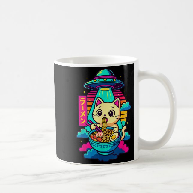 Kawaii Cat Alien Ufo Ramen Graphic Tee Funny Japan Kaffemugg (Höger)