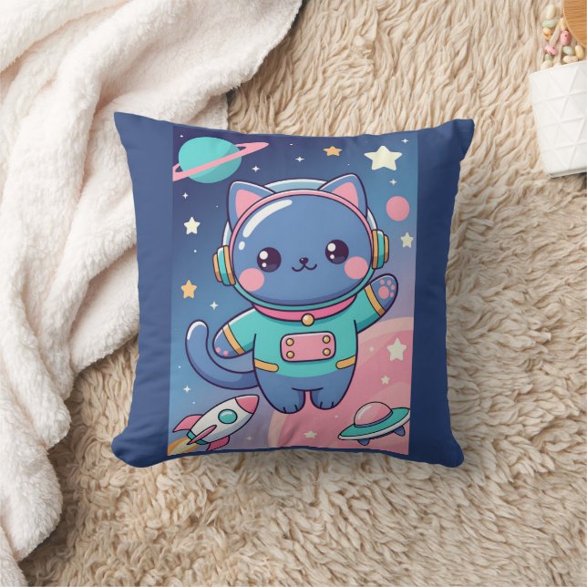 Kawaii Cat Astronaut Space Adventure Cute Cosmos Kudde (Filt)