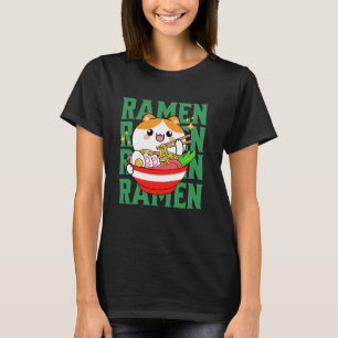 Kawaii Cat ätande Ramen T Shirt
