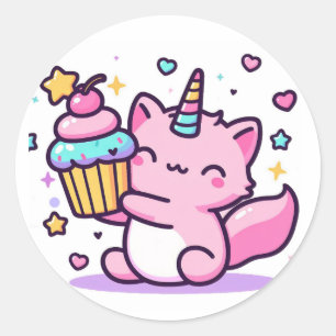 Kawaii Cat Birthday Sticker SO CUTE! Runt Klistermärke