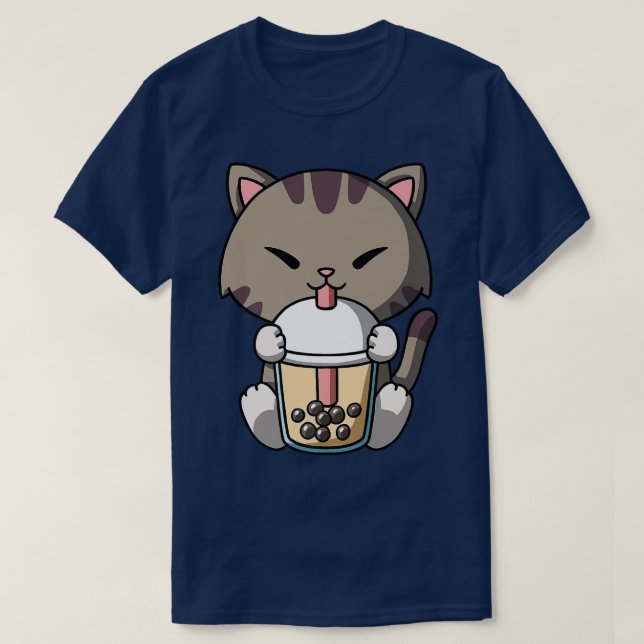 Kawaii Cat Boba Mjölk Tea Bubble Tea Anime Premium T Shirt (Design framsida)
