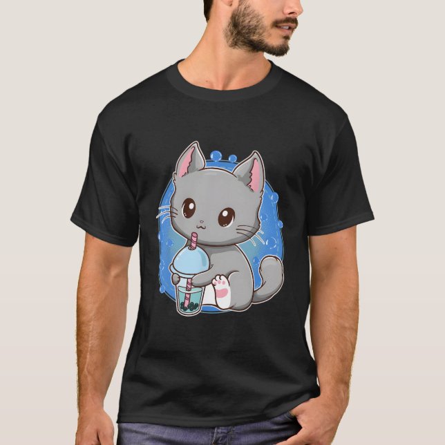 Kawaii Cat Bubble Mjölk Tea för T Shirt (Framsida)