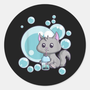 Kawaii Cat Bubble Tea Anime Funny Boba Tea Cats Runt Klistermärke