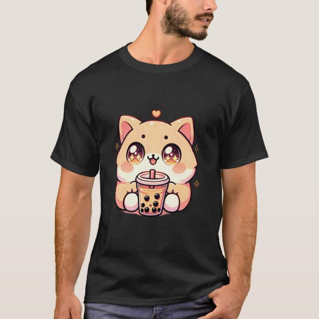 Kawaii Cat Bubble Tea Boba Tea Anime Neko 1 T Shirt (Framsida)