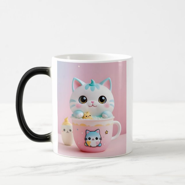 Kawaii Cat Bubble Tea Mugg - Cute Aesthetic Pastel (Vänster)