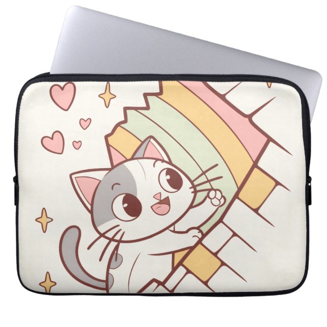 Kawaii Cat Bursting Through Laptop Cases |cute  Laptop Fodral (Framsidan)