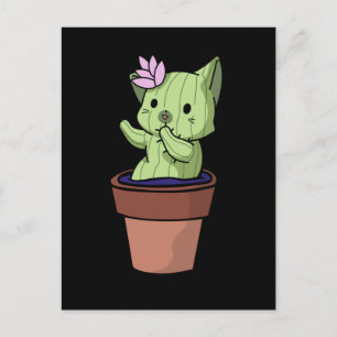 Kawaii Cat Cactus  Cute Kitten Vykort