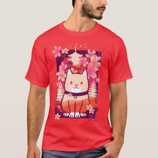 Kawaii Cat Cherry Blommar Anime Kitten Sakura T Shirt