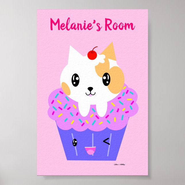 Kawaii Cat Cupcoa Teckning Customized Poster (Framsidan)