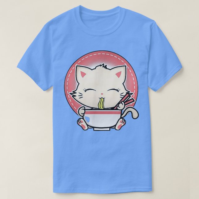 Kawaii Cat Cute Anime Otaku Japansk Ramen Noodles T Shirt (Design framsida)