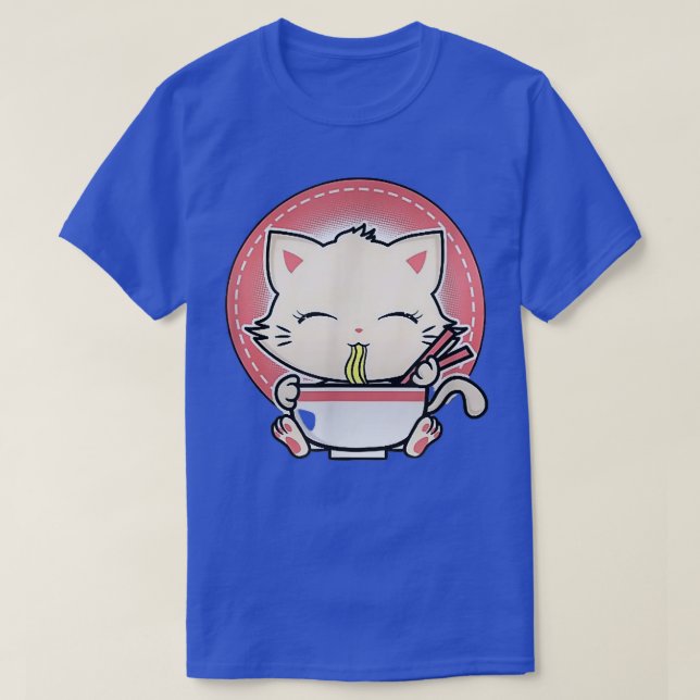 Kawaii Cat Cute Anime Otaku Japansk Ramen Noodles T Shirt (Design framsida)