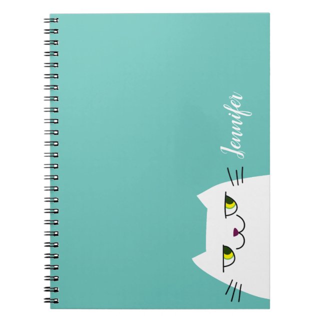 Kawaii Cat Cute Pastel Blue Anteckningsbok (Framsidan)