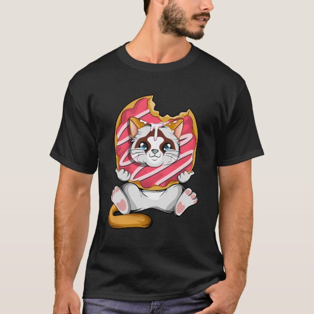 Kawaii Cat Donut Anime Älskare Otaku Cute Cat Love T Shirt (Framsida)