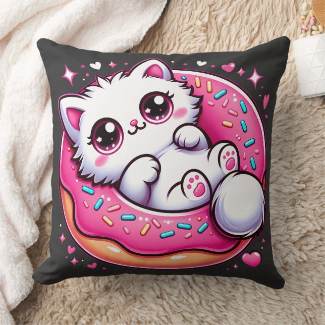 Kawaii Cat Donut - Anime Älskare Otaku Cute Throw  Kudde (Filt)