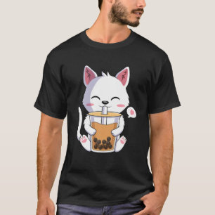 Kawaii Cat Drinking Boba Tea Drink Anime Älskare T Shirt
