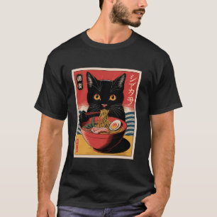Kawaii Cat Eating Ramen Cute Japansk noodles Funn T Shirt