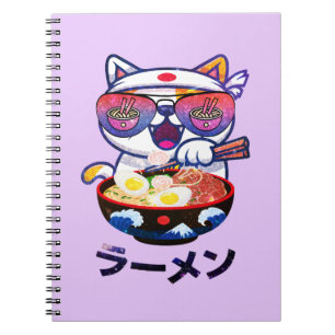 Kawaii Cat Eating Ramen - Cute Japanska Noodles Anteckningsbok
