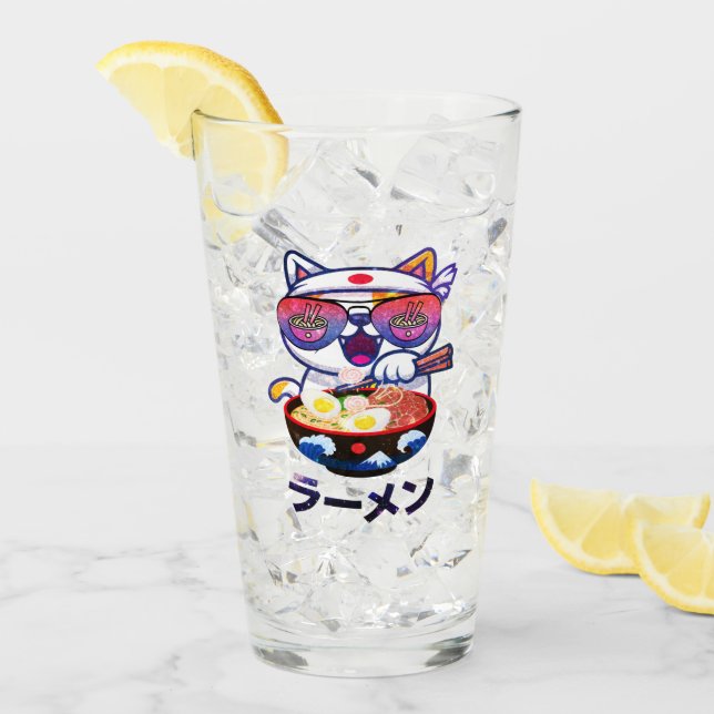 Kawaii Cat Eating Ramen - Cute Japanska Noodles Glaskopp (Framsida Ice)