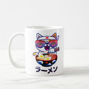 Kawaii Cat Eating Ramen - Cute Japanska Noodles Kaffemugg