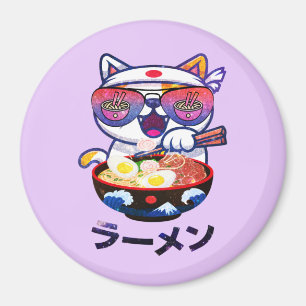 Kawaii Cat Eating Ramen - Cute Japanska Noodles Magnet