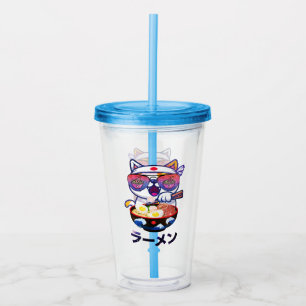 Kawaii Cat Eating Ramen - Cute Japanska Noodles Take Away Mugg