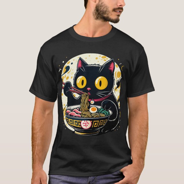 Kawaii Cat Eating Ramen Noodles Anime Gif Tonåring T Shirt (Framsida)