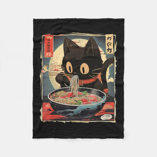 Kawaii Cat Eating Ramen Noodles Anime Gift Girls T Fleecefilt (Framsidan)