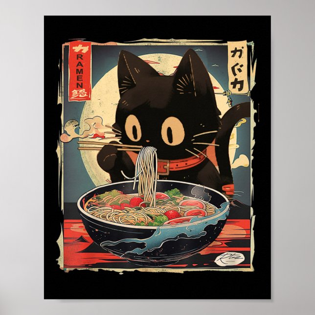 Kawaii Cat Eating Ramen Noodles Anime Gift Girls T Poster (Framsidan)