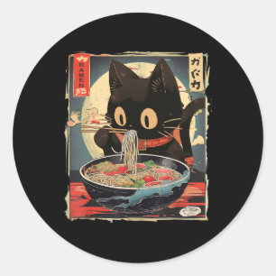 Kawaii Cat Eating Ramen Noodles Anime Gift Girls T Runt Klistermärke
