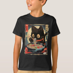 Kawaii Cat Eating Ramen Noodles Anime Gift Girls T Shirt