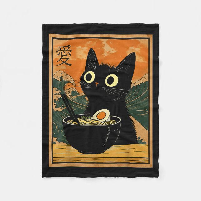 Kawaii Cat Eating Ramen Noodles Funny Anime Gift G Fleecefilt (Framsidan)