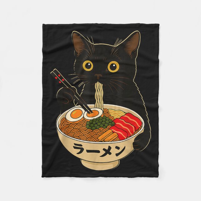 Kawaii Cat Eating Ramen Noodles Funny Anime Gift G Fleecefilt (Framsidan)